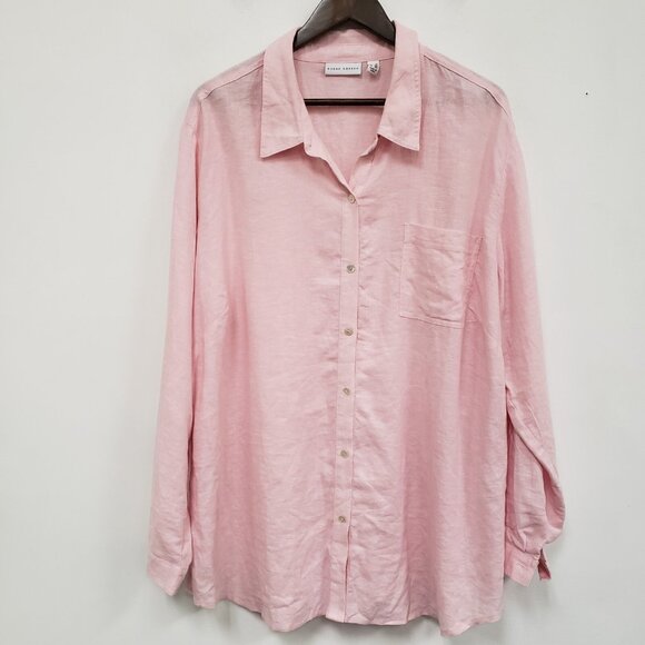 Susan Graver Womens Linen Coastal Button Top Size 2X Preppy Beach Mature Travel - Picture 1 of 9